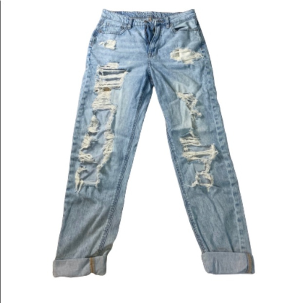 Distressed American Eagle Cropped Mom Jeans